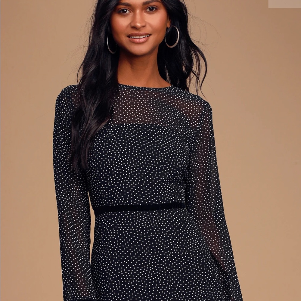 Lulus Black Polka Dot Long Sleeve Mini Dress XS